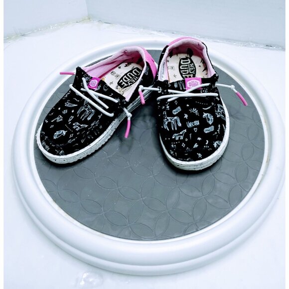 Hey Dude Wendy Toddler Unicorn Shoes Black/Pink K8 EU 25 Lightweight Casual Canv - Picture 2 of 7